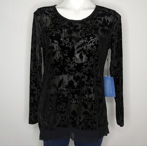 ✨3/$15 NWT Simply Vera Wang black sheer long sleeve blouse LP